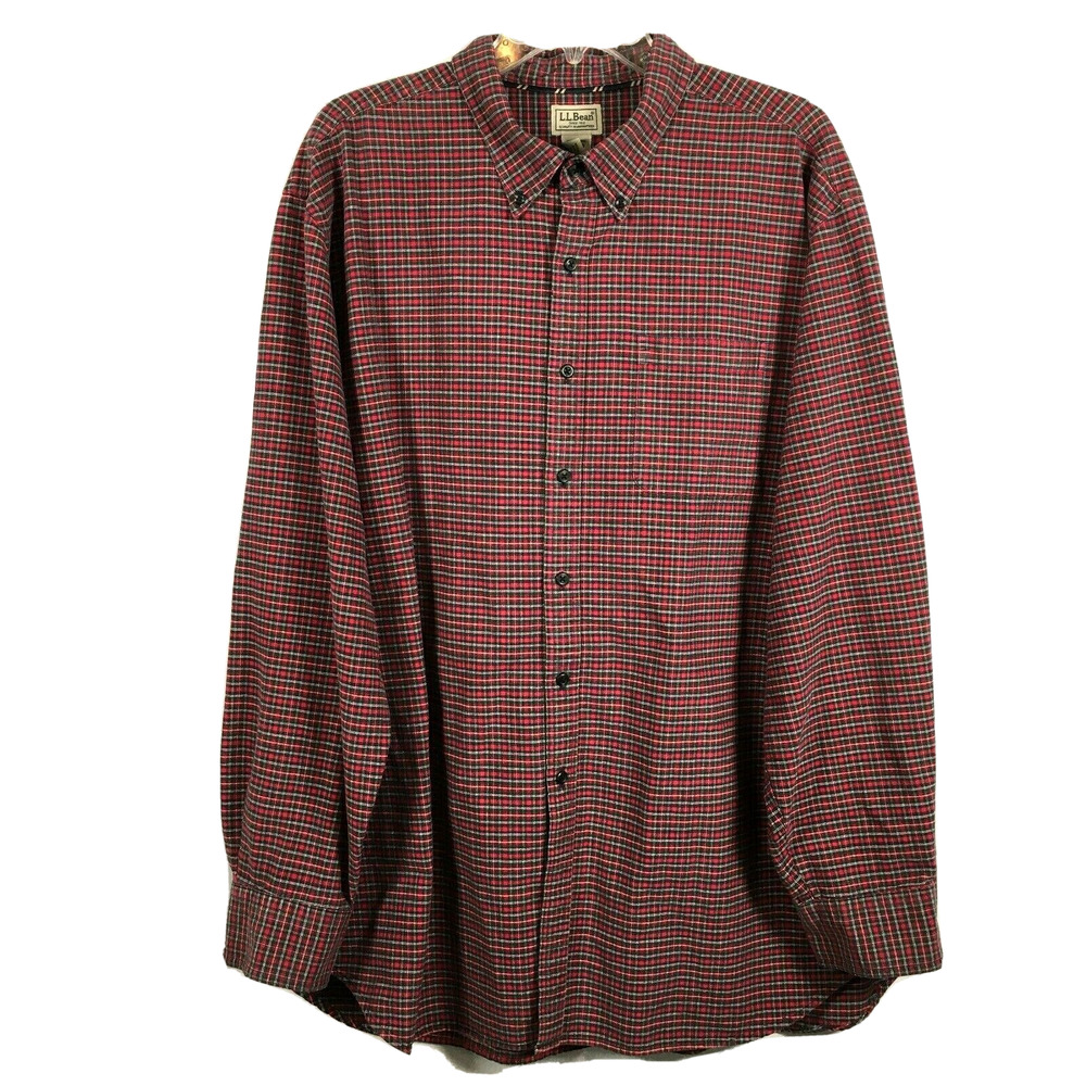 LL Bean Shirt Mens Sz XXL Red Green Tartan Plaid Thick Cotton Button Down Casual
